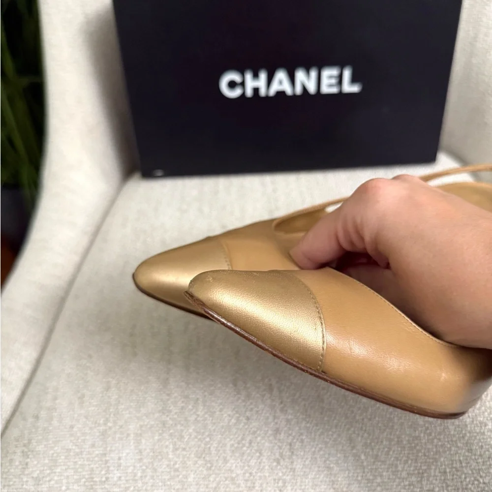 Authentic Chanel slingback pumps beige gold